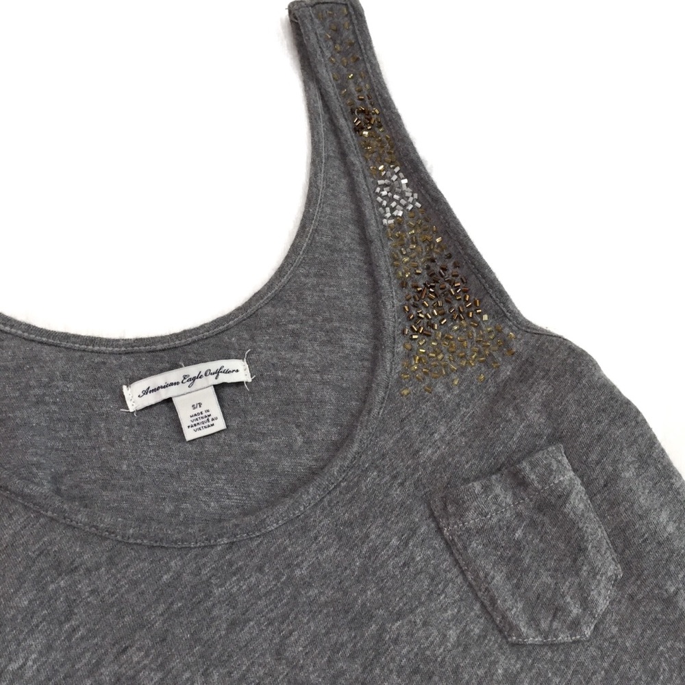 American Eagle Grey Beaded Tank Top (S)